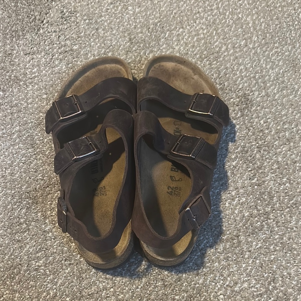 Birkenstock Brown Nubuck Two-Strap Sandals
